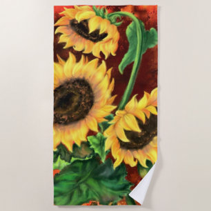 Three Sunflowers Beach Towel