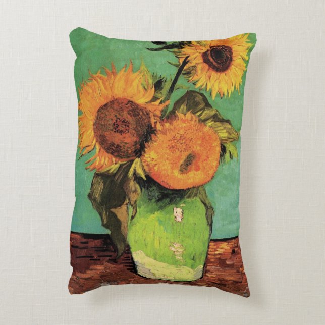 Three Sunflowers in a Vase by Vincent van Gogh Accent Pillow (Back(Vertical))