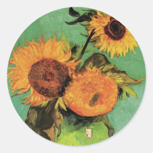 Three Sunflowers in a Vase by Vincent van Gogh Classic Round Sticker