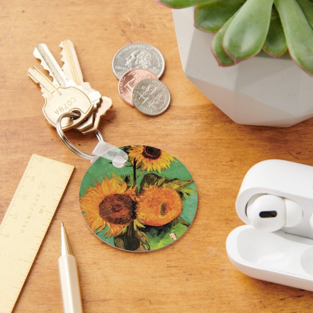 Three Sunflowers in a Vase by Vincent van Gogh Keychain (Desk)