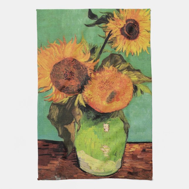 Three Sunflowers in a Vase by Vincent van Gogh Kitchen Towel (Vertical)
