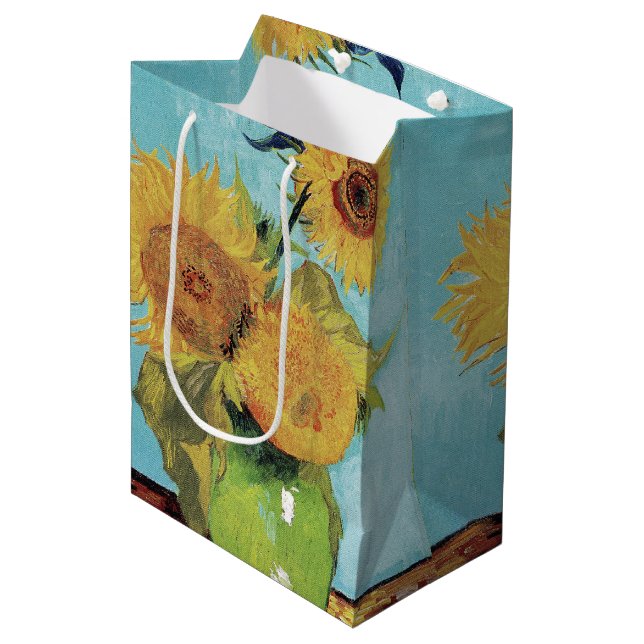 Three Sunflowers in a Vase by Vincent van Gogh Medium Gift Bag (Front Angled)