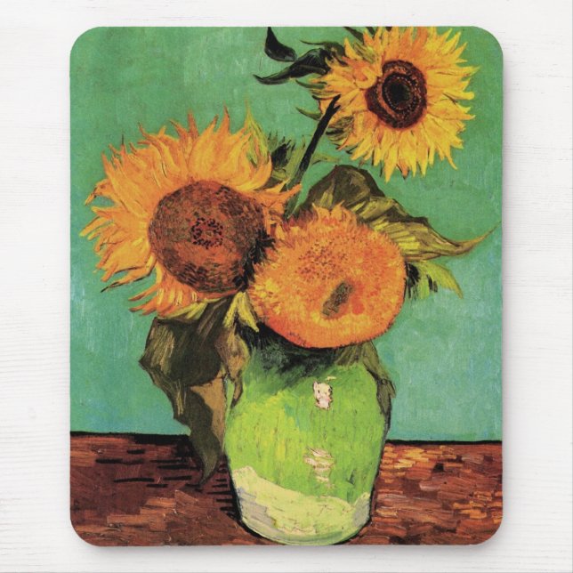 Three Sunflowers in a Vase by Vincent van Gogh Mouse Pad (Front)
