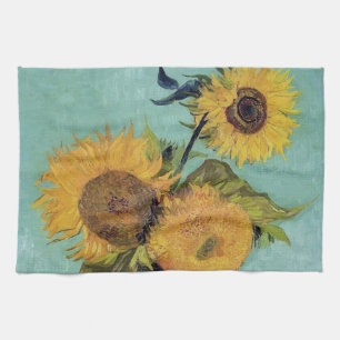 Three Sunflowers in a Vase(F453) Van Gogh Fine Art Kitchen Towel