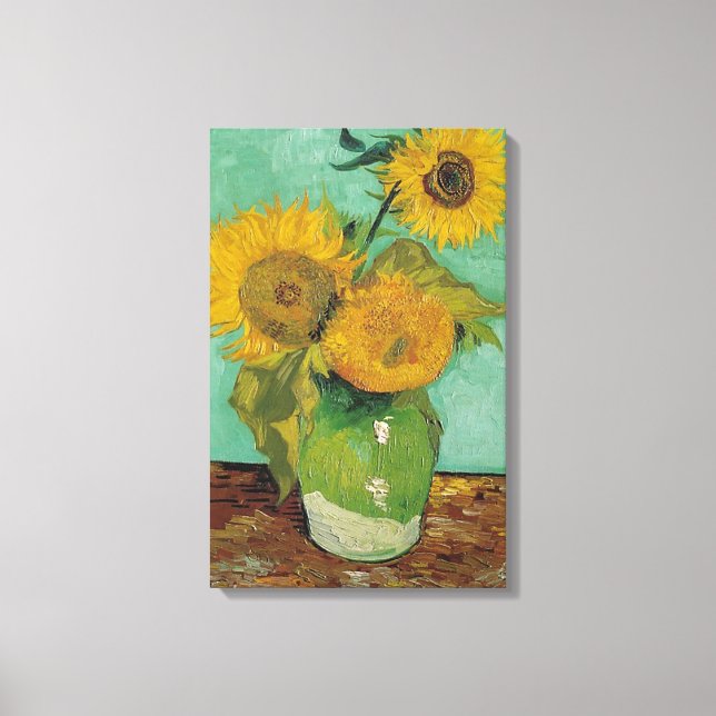 Three Sunflowers in a Vase, Vincent van Gogh. Canvas Print (Front)