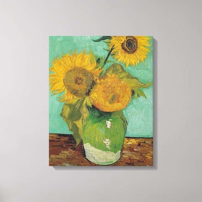 Three Sunflowers in a Vase, Vincent van Gogh. Canvas Print (Front)