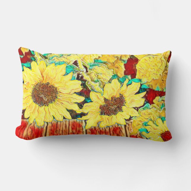 Three Sunflowers Lumbar Pillow (Front)