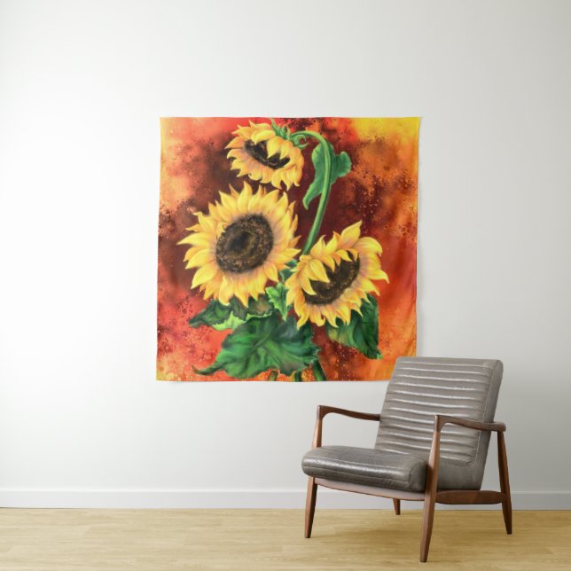 Three Sunflowers Tapestry - Painting (In Situ)