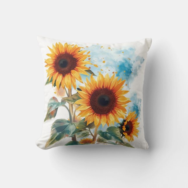 Three Sunflowers Throw Pillow (Front)