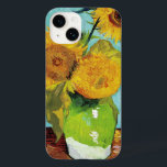 Three Sunflowers | Vincent van Gogh Case-Mate iPhone 14 Case<br><div class="desc">Three Sunflowers (1888) by Vincent van Gogh is a vibrant still life that showcases the artist’s signature thick brushstrokes and bold use of color. The painting features three sunflowers in a simple vase, their golden petals contrasting against the aqua blue background. Van Gogh's vivid yellow palette brings energy and life...</div>