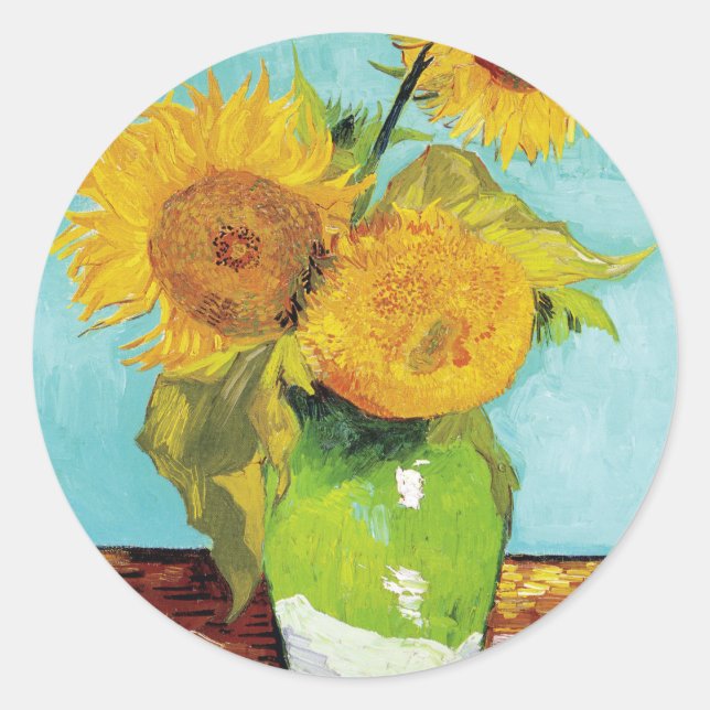 Three Sunflowers | Vincent van Gogh Classic Round Sticker (Front)