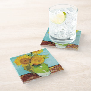 Three Sunflowers   Vincent van Gogh Glass Coaster