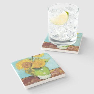 Three Sunflowers   Vincent van Gogh Stone Coaster