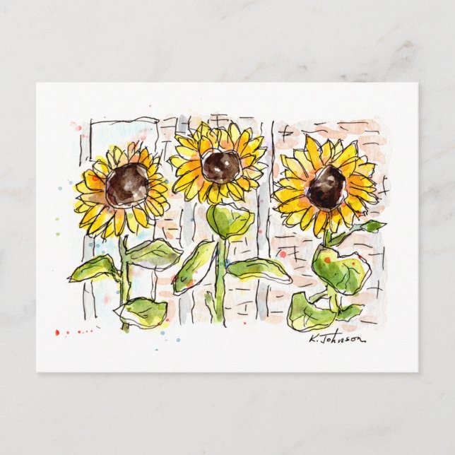 Three Sunflowers Watercolor Postcard (Front)