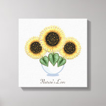 Three Sunflowers with Heart Leaves in a Vase