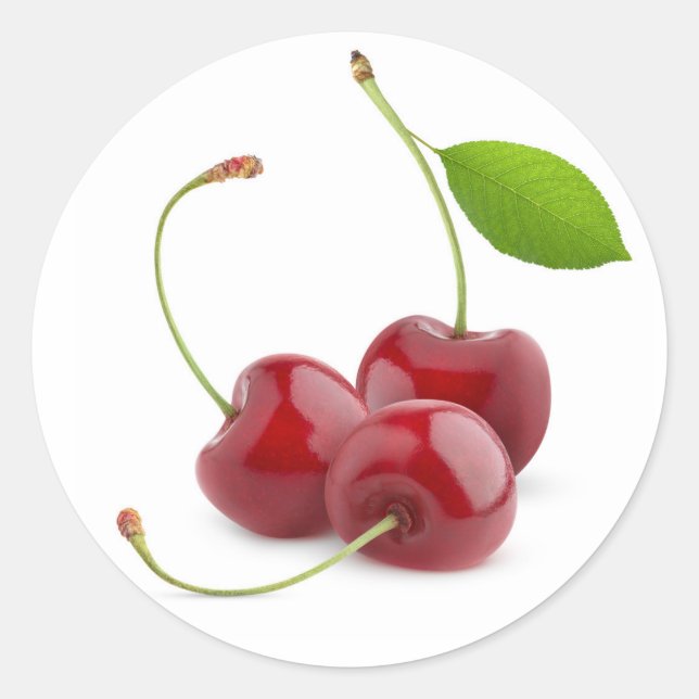 Three sweet cherries classic round sticker (Front)