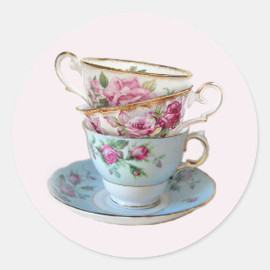 Three Tea Cups Classic Round Sticker