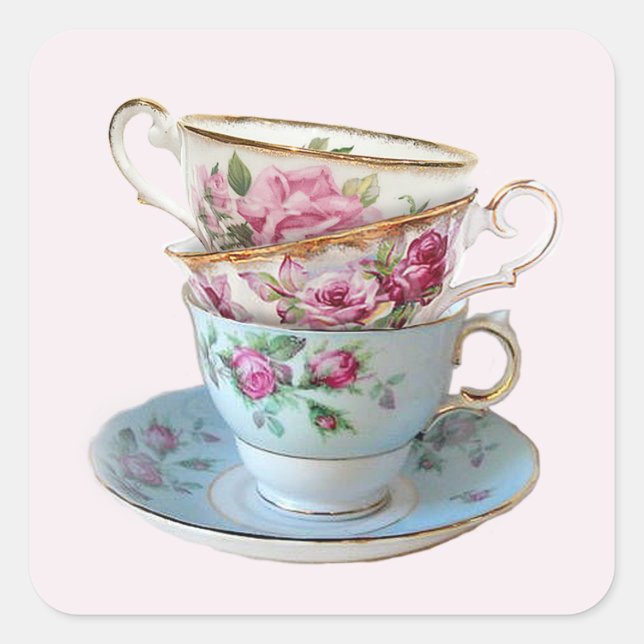 Three Tea Cups Square Sticker (Front)