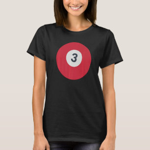 Three Team Number 3 Lucky Red Ball Billiards Pool T-Shirt