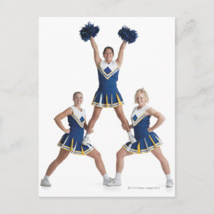 three teenage caucasian female cheerleaders in postcard