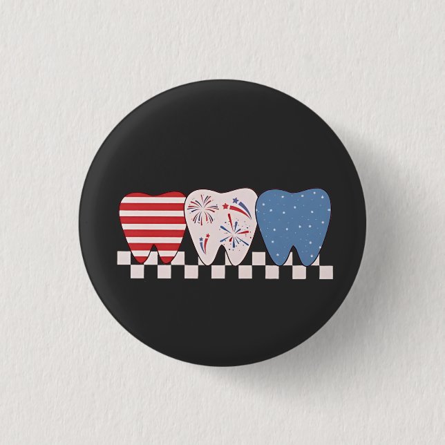 Three Teeth Graphic Design 4th of July 1 Inch Round Button (Front)