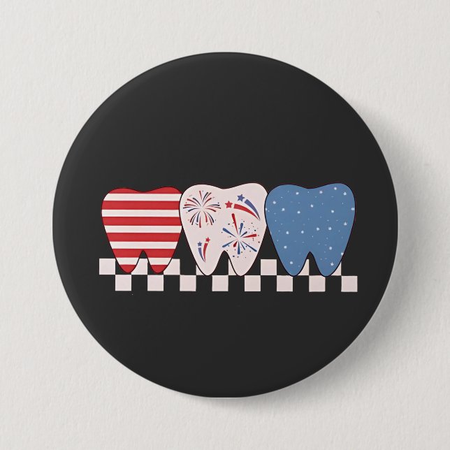 Three Teeth Graphic Design 4th of July 3 Inch Round Button (Front)