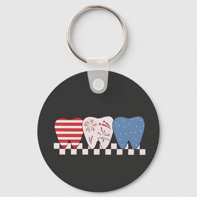 Three Teeth Graphic Design 4th of July Keychain (Front)