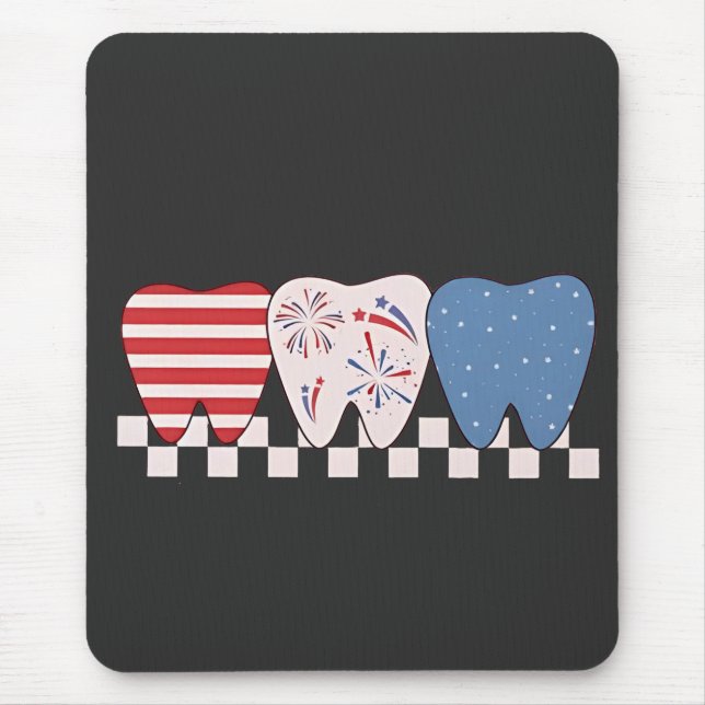 Three Teeth Graphic Design 4th of July Mouse Pad (Front)