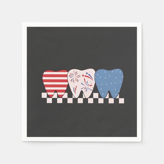 Three Teeth Graphic Design 4th of July Napkin (Front)