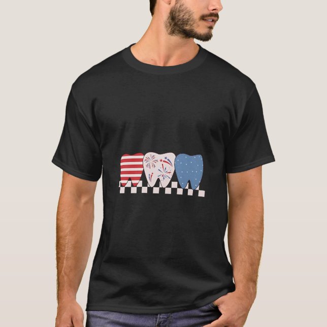 Three Teeth Graphic Design 4th of July T-Shirt (Front)