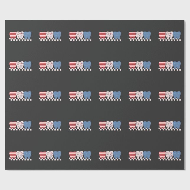Three Teeth Graphic Design 4th of July Wrapping Paper (Flat)