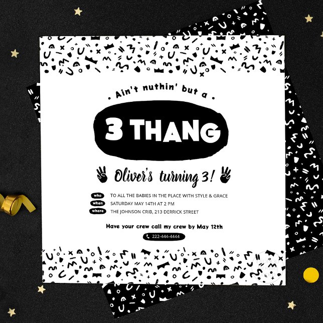 Three Thang, 90s Hip Hop Birthday Party Invitation (Creator Uploaded)