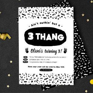 Three Thang, 90s Hip Hop Birthday Party Invitation Postcard