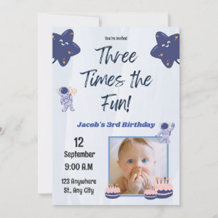Three Times the Fun, Customizable 3rd Birthday Invitation
