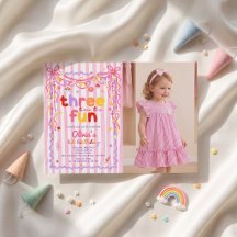 Three Times The Fun Girl 3rd Birthday Invitation