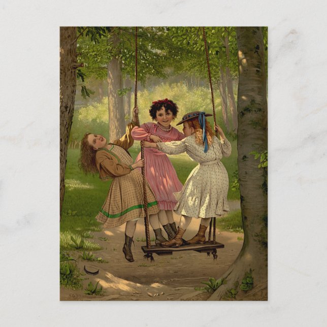 Three Tomboys Vintage Illustration Postcard (Front)