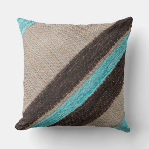 Three-Tone Aqua and Brown Stripe Throw Pillow