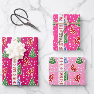 Three tone pink Christmas trees snow and name Wrapping Paper Sheet