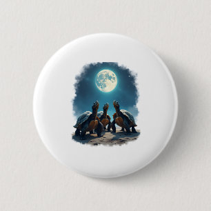 Three Tortoises Howl at Moon Wildlife Mountain Tur 2 Inch Round Button