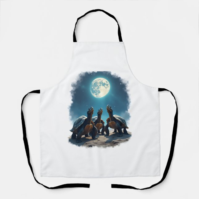 Three Tortoises Howl at Moon Wildlife Mountain Tur Apron (Front)