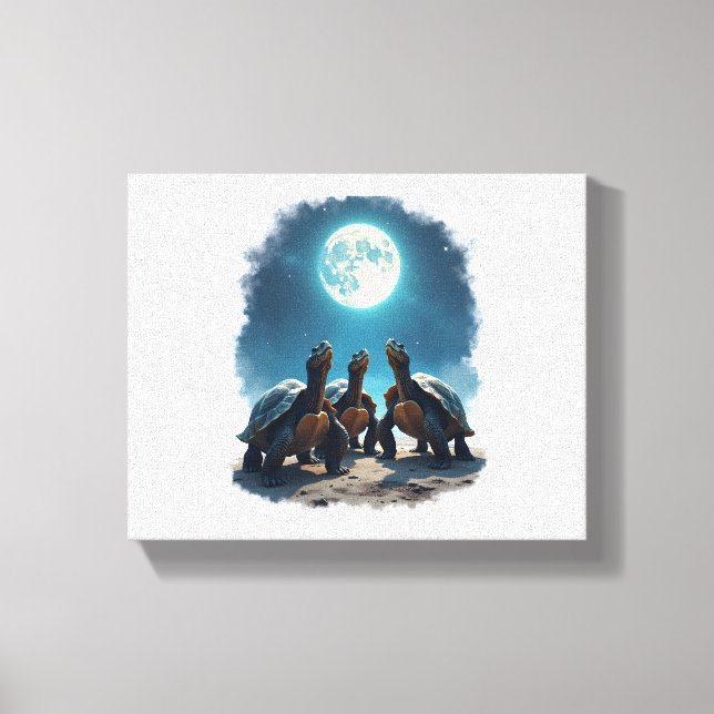 Three Tortoises Howl at Moon Wildlife Mountain Tur Canvas Print (Front)