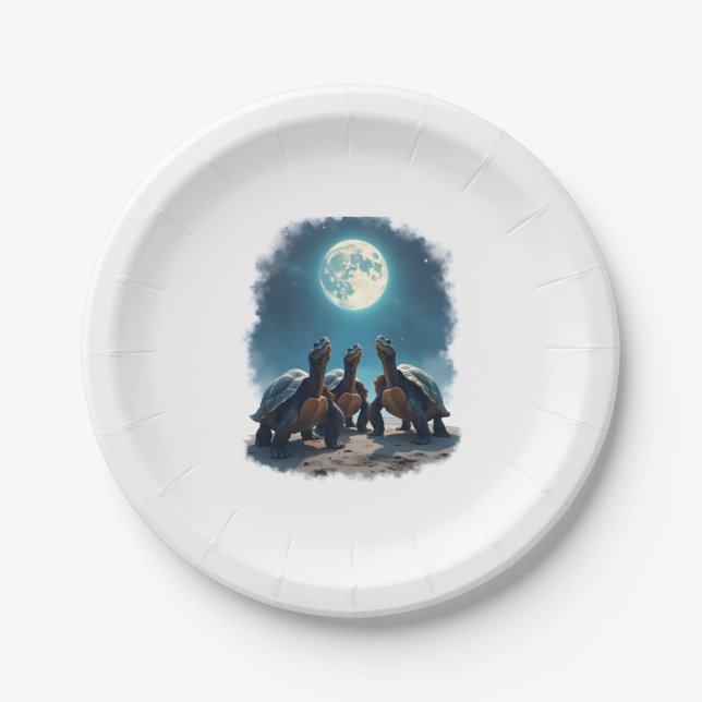 Three Tortoises Howl at Moon Wildlife Mountain Tur Paper Plate (Front)