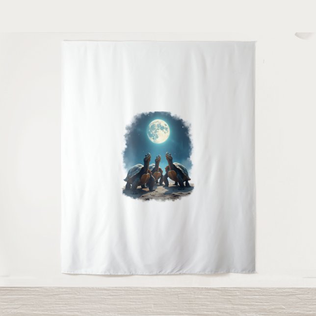 Three Tortoises Howl at Moon Wildlife Mountain Tur Tapestry (Front)