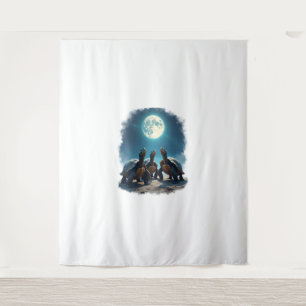 Three Tortoises Howl at Moon Wildlife Mountain Tur Tapestry