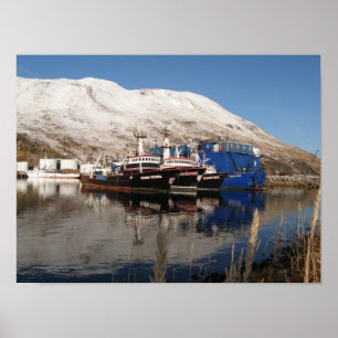 Three Trawlers docked in Dutch Harbour, Alaska Poster