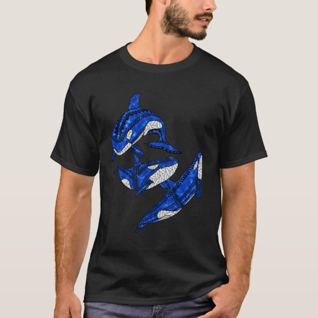 Three Tribal Orca Whales Ocean Animals T-Shirt (Front)