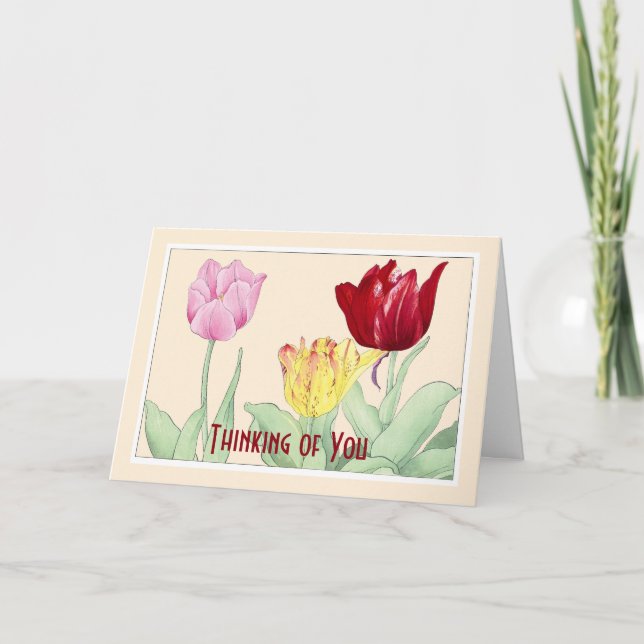 Three Tulips, Botanicals Note Card - Customize (Front)