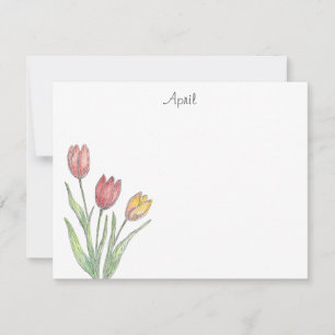 Three Tulips Coloured Pencil, Pen & Ink Sketch Card