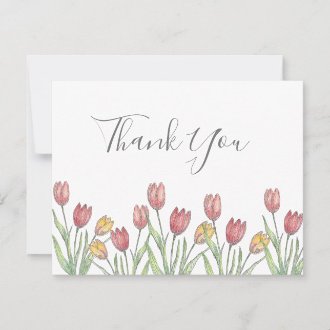 Three Tulips Coloured Pencil, Pen & Ink Sketch Not Thank You Card (Front)