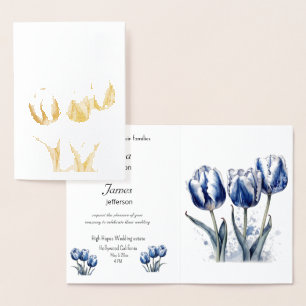 Three tulips, foil wedding invitation